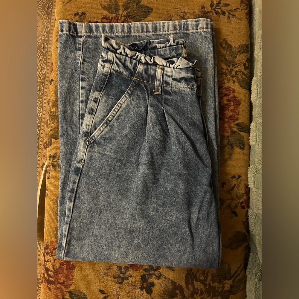 People pleated High Rise Blue Acid Wash Wide-Leg Jeans Size 28 - Picture 10 of 13